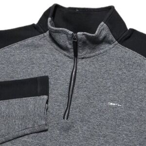 Calvin Klein Mens Gray Black Quarter Zip Pullover 100% Cotton Size Small